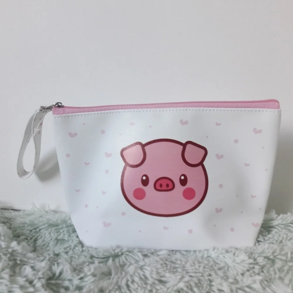 Pig and hearts cosmetic bag